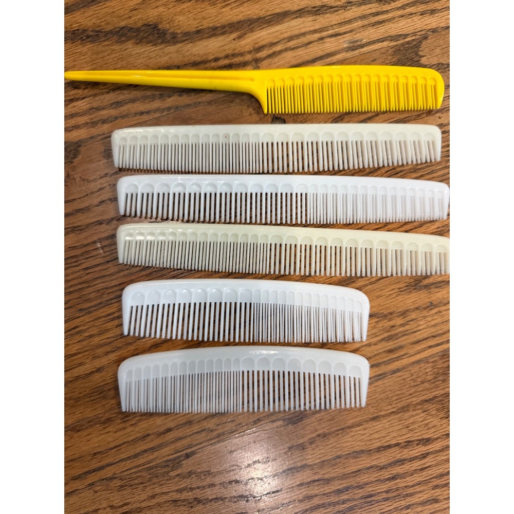 Vintage Tupperware Hair Combs Set of 6 Yellow White Rat Tail Styling - Picture 2 of 9
